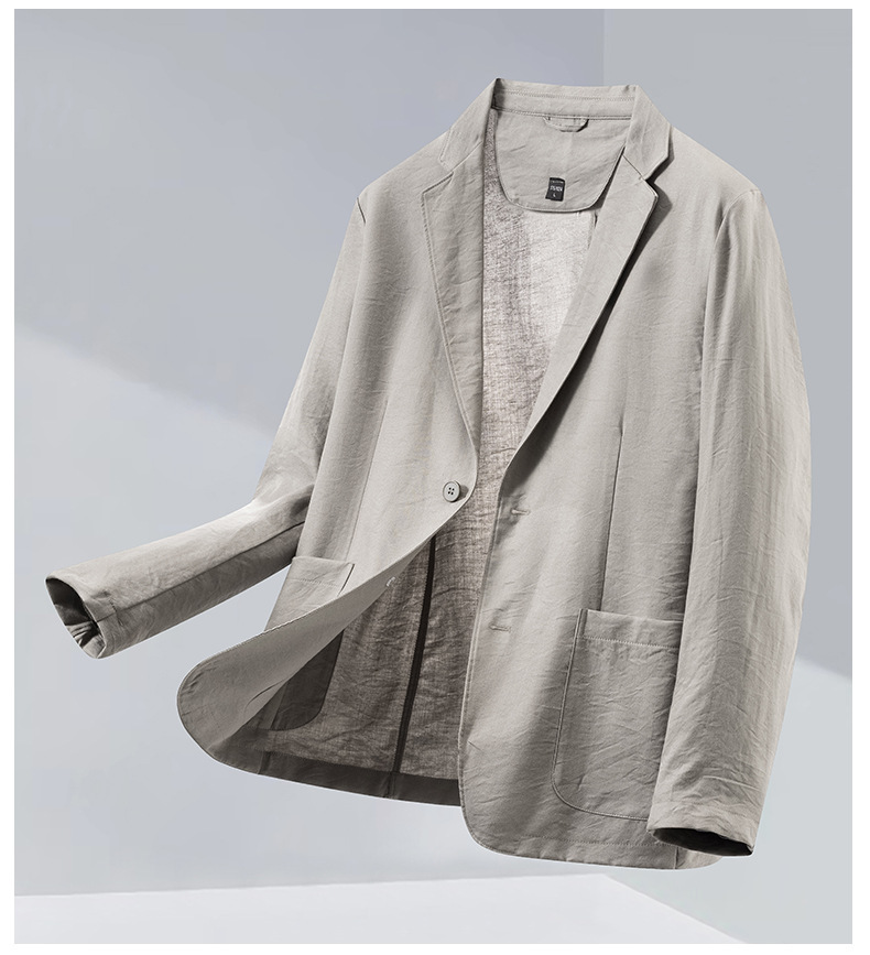 Áo blazer nam pha tencel lanh chống nắng mỏng nhẹ thoáng khí dáng ôm — Đỏ gạch, Màu xanh dương, màu xám, Xanh quân đội