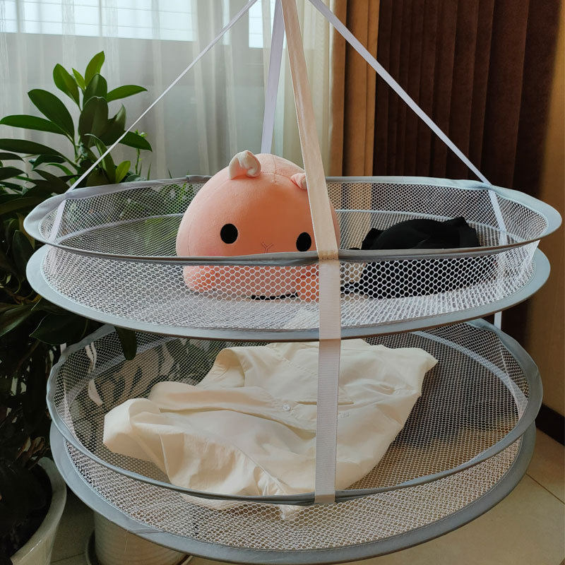 Factory wholesale double drying basket drying net Nordic gray anti-deformation windproof drying net home foldable