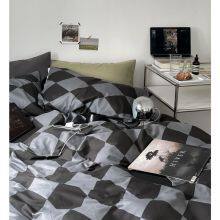 Ins Style Gray Plaid Bedding Four-Piece Set for Boys Stain-Resistant Quilt Cover Bed Sheetss Dormitory Three-Piece Set