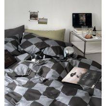 Ins Style Gray Plaid Bedding Four-Piece Set for Boys Stain-Resistant Quilt Cover Bed Sheetss Dormitory Three-Piece Set