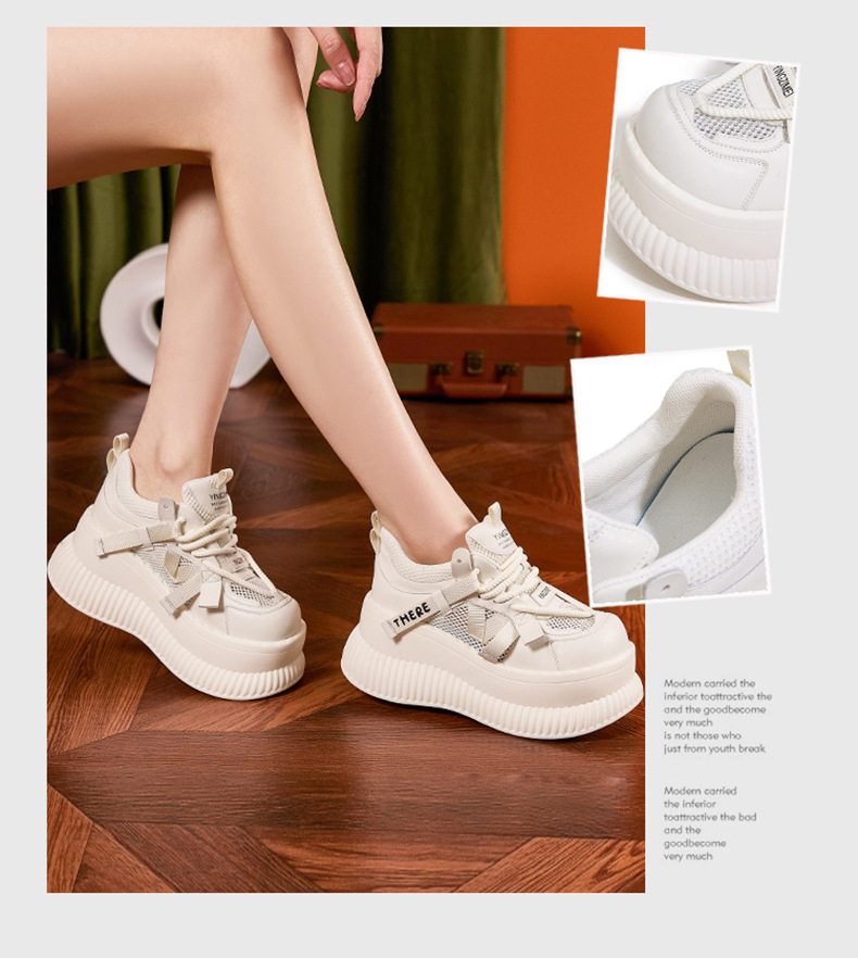 Giày platform nữ đế xuồng cao gót 8cm, dây buộc lưới thoáng khí — Len sạch, Đen chi tiết 2