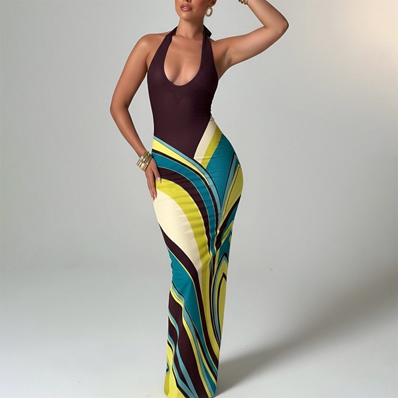 Summer Floral Print Bodycon Maxi Dress for Women Sexy Slim Fit Beach Vacation Style Wholesale Available