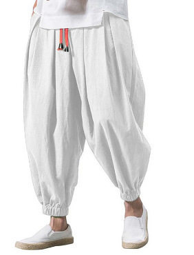 2024中国风冰丝棉麻男裤宽松大码男装潮长裤哈伦裤灯笼束脚休闲裤