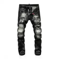 2021 Ripped Port Style Washed Slag Men's Foot Nightclub Patch Quality D2 Jeans Pants Men's Gods Pants