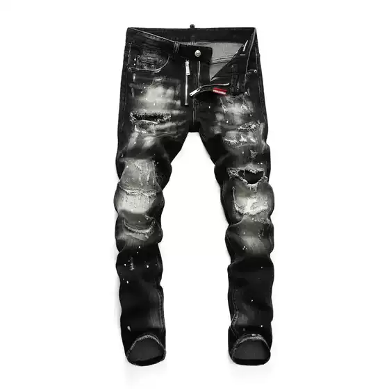 2021 Ripped Port Style Washed Slag Men's Foot Nightclub Patch Quality D2 Jeans Pants Men's Gods Pants