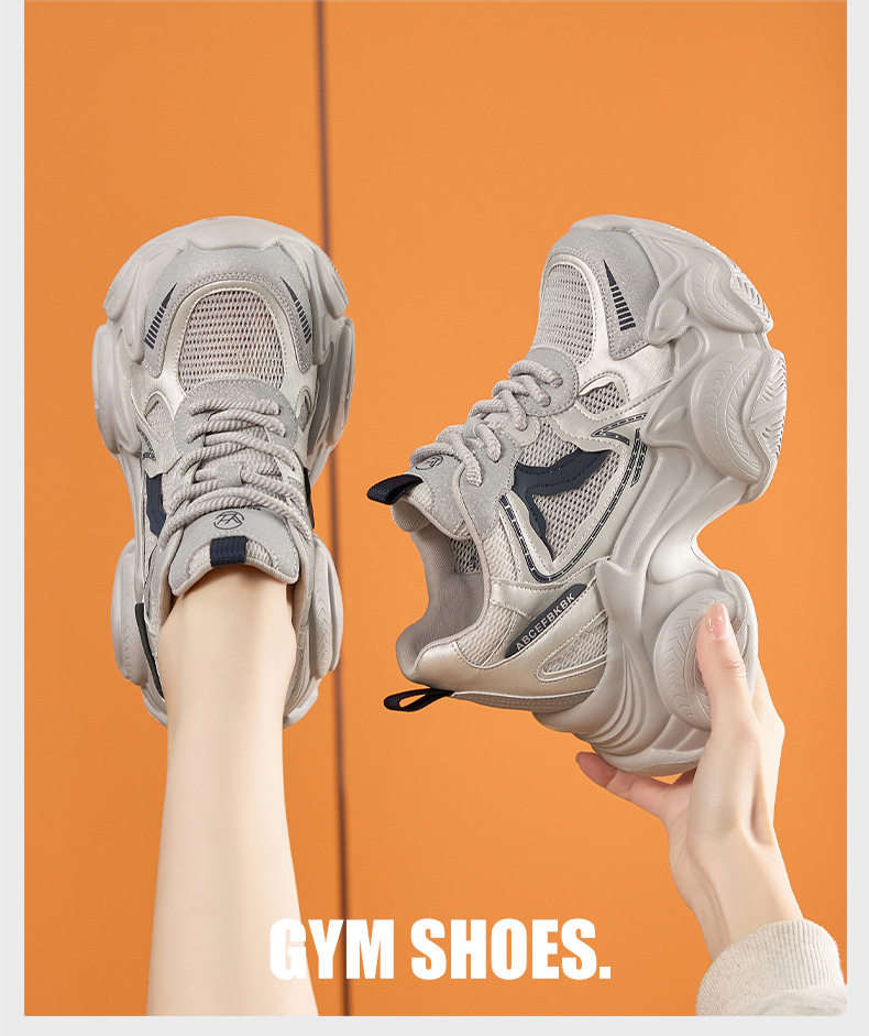 Giày sneaker nữ chạy bộ mesh thoáng đế dày êm ái — Trắng, Cam, Xám chi tiết 16