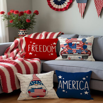 Amazon Explosions Independence Day Pillow Floral Letter Printed Linen Material American Holiday Sofa Decorative Pillow