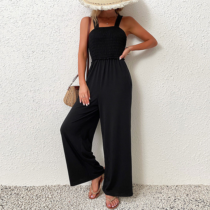 Black Wide Leg Jumpsuit Casual Comfortable Summer Fashion Perfect for Vacation or Everyday Wear Wholesale Available
