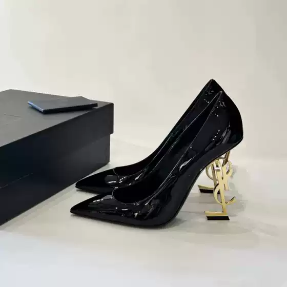 Ys French High Heels Women's 2025 Summer New Style Gold Letter Logo Stiletto Sexy Open-Toe One-Strap Sandals