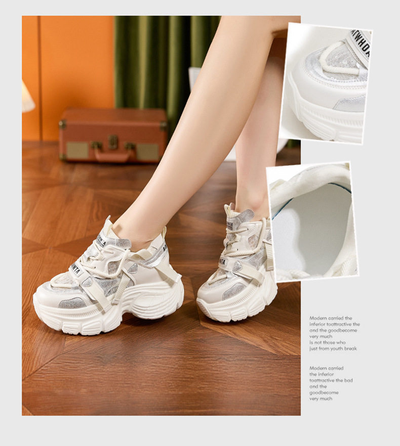 Giày sneaker nữ chunky đế dày lưới thoáng khí gót siêu cao 8 cm — Len tinh khiết, Bạc, Tím chi tiết 2