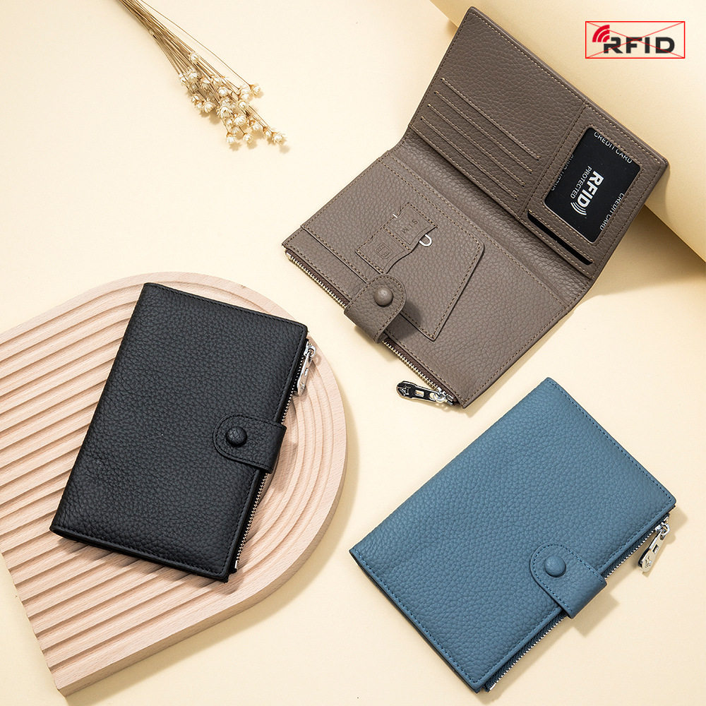 Genuine Leather RFID ultra-thin multi-functional passport bag women's new wallet machine ticket holder passport ID wallet storage bag