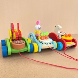 Детская деревянная тележка, буксирующая игрушку для малышей, мультяшный барабан, игрушечное животное, тележка для малышей 1-3 лет