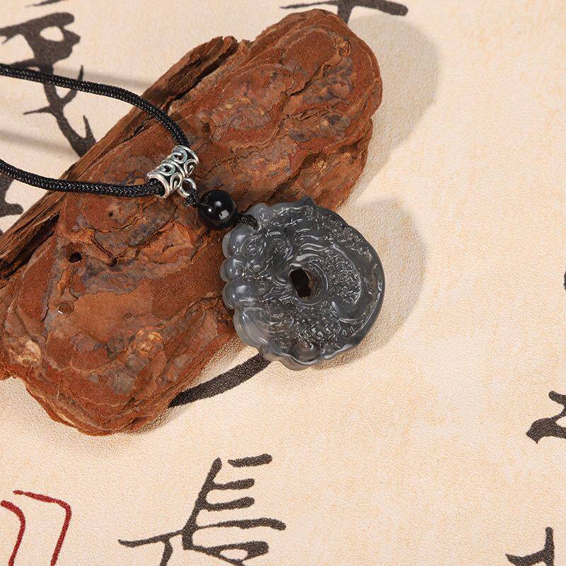 Ink Dragon and Phoenix Necklace Men and Women Safety Buckle Pendant Light Luxury High-grade All-match Collar Chain New Fashion Niche Jewelry