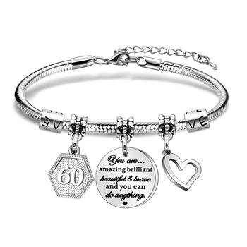 Birthday bracelet stainless steel soft chain round card lettering love pendant digital girl gift stainless steel birthday bracelet