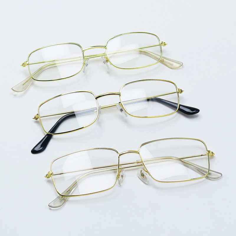 Cross-border Metal Small Box Flat Mirror Artistic Gold Narrow Frame Glasses Frame Halloween Dress-up Props Glasses in stock