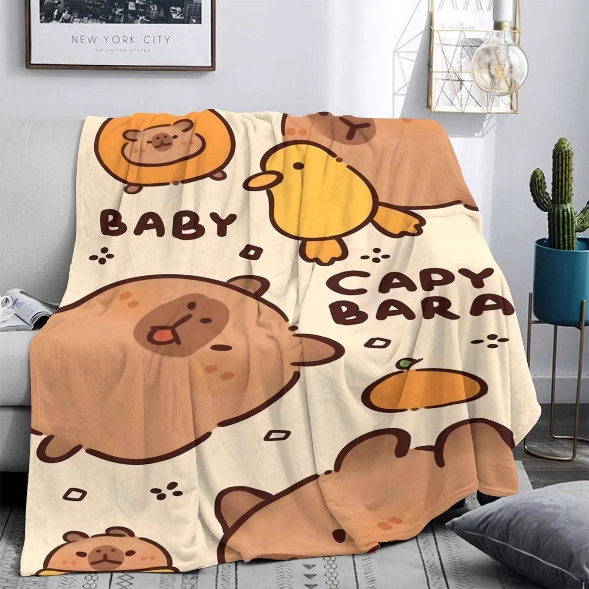 Kapibara Capybara Imitation Cashmere Bedroom Bedside Blanket Cartoon Plush Feeling Cute Bay Window Kidsren's Room Air Conditioning Blanket