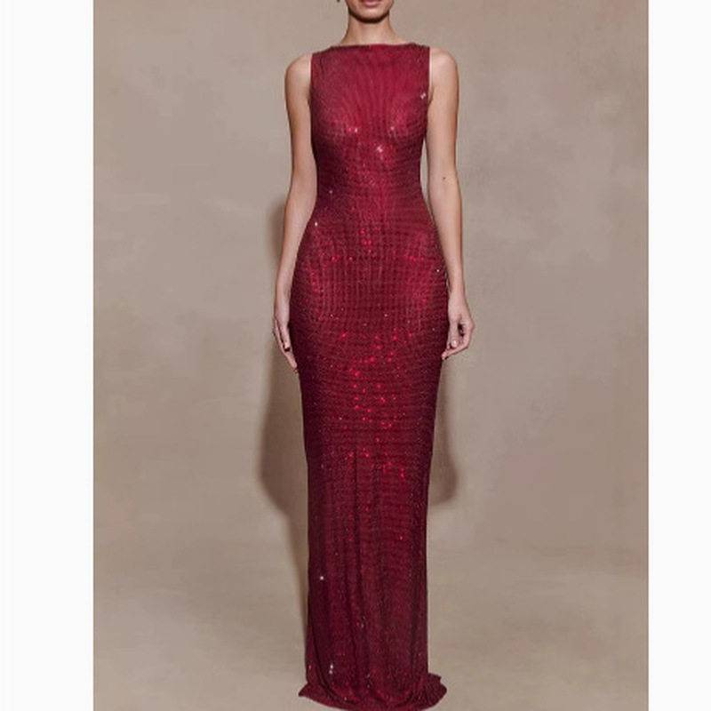 Sequin Bodycon Dress Sleeveless Back Zipper Split Design Summer Evening Wear Wholesale Available