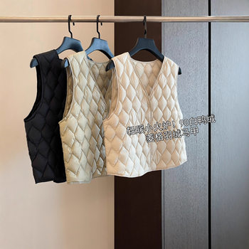 Autumn and Winter Warm V Neck Quilted down Jacket Lining Classy Inner Layering Lightweight down Vest Vest Top for Women