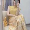 Summer Suit for Women 2025 New Style for Important Occasions, Beautiful Yellow Sleeveless Waist Top, Slim Skirt Two-Piece Set