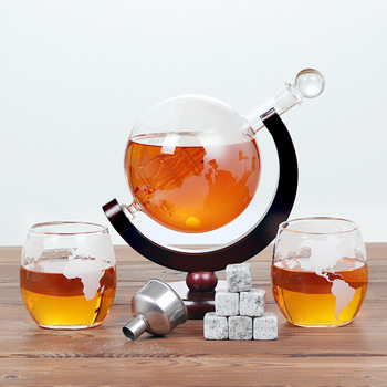 Amazon Quality Sailing Globe Decanter Whiskey Dispenser Glass Wine Bottle Wine Dispenser Gift Wine Set