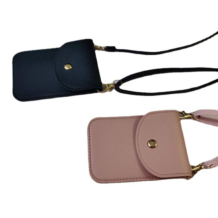 Factory direct Japanese and Korean simple flip coin purse lanyard diagonal shoulder strap card bag DIY phone case accessories bag