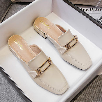 2025 Summer Open-Toe Mules for Women, Chunky Mid-Heel Fashionable Large Size Korean Style Trendy Sandals
