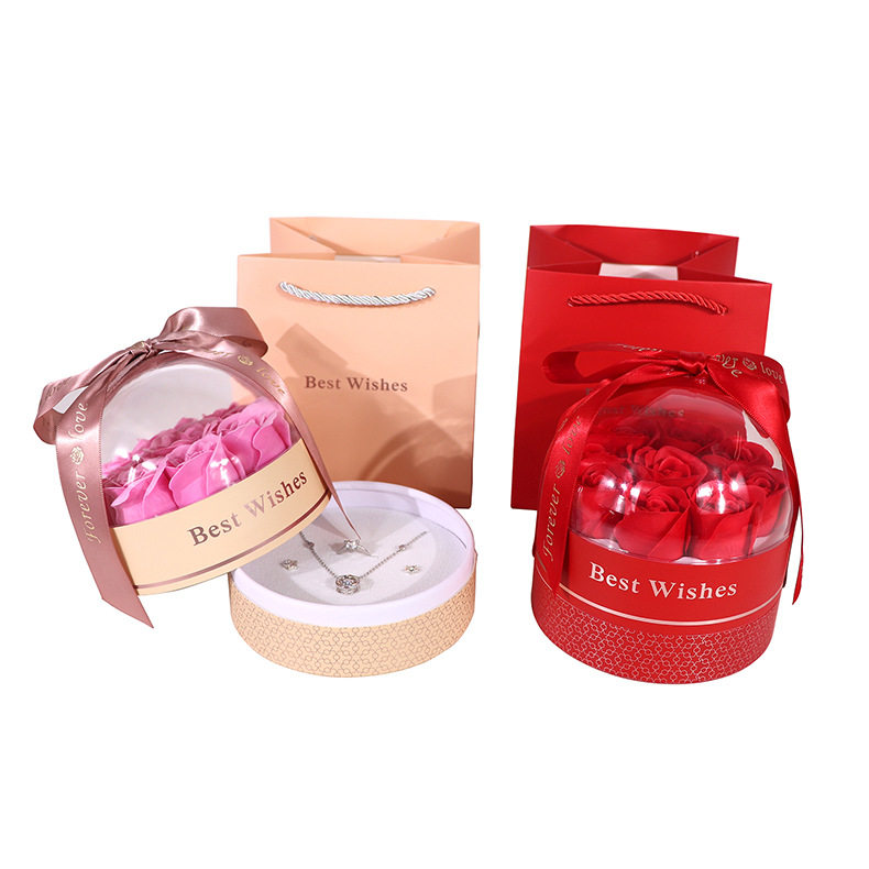 Batch Cylinder 9 Rose Box Earrings Ring Necklace Lipstick Jewelry Gift Box Seven Pairs of Earrings Gold Cake Box