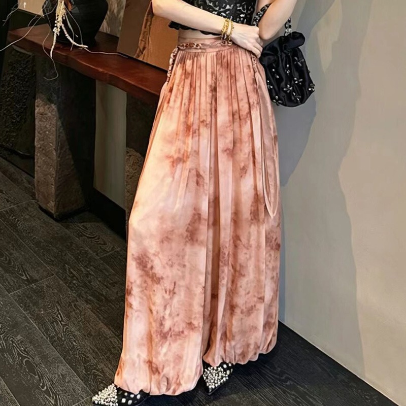 Quần ống lồng đèn nữ thắt lưng thủ công họa tiết nhuộm loang — Hạnh, Phấn, Xanh lá - Chất lượng cao