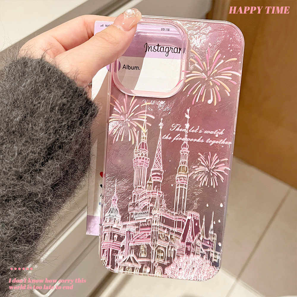 Fireworks Castle Is Suitable for Iphone17Pro High-End Imd Mobile Phone Case 15 Anti-Fall Pearl Bracelet Protective Cover 13
