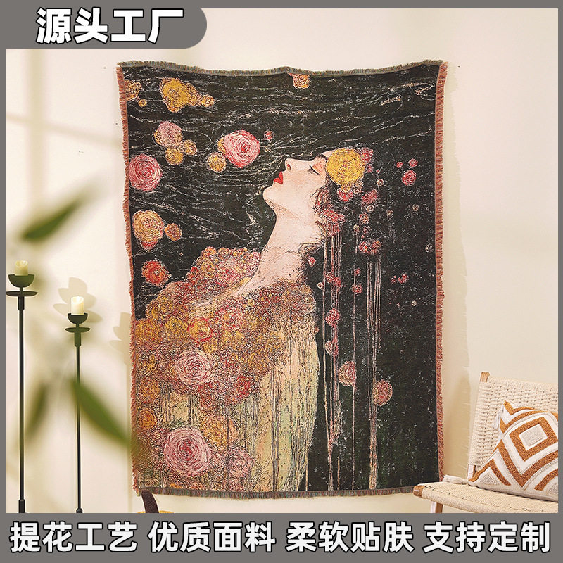 High-Quality Jacquard Thread Blanket, Thickeneded, Encrypted, Soft and Comfortable, Oil Painting Tapestry, Sofa Blanket, Textured Fur Blanket, Customized
