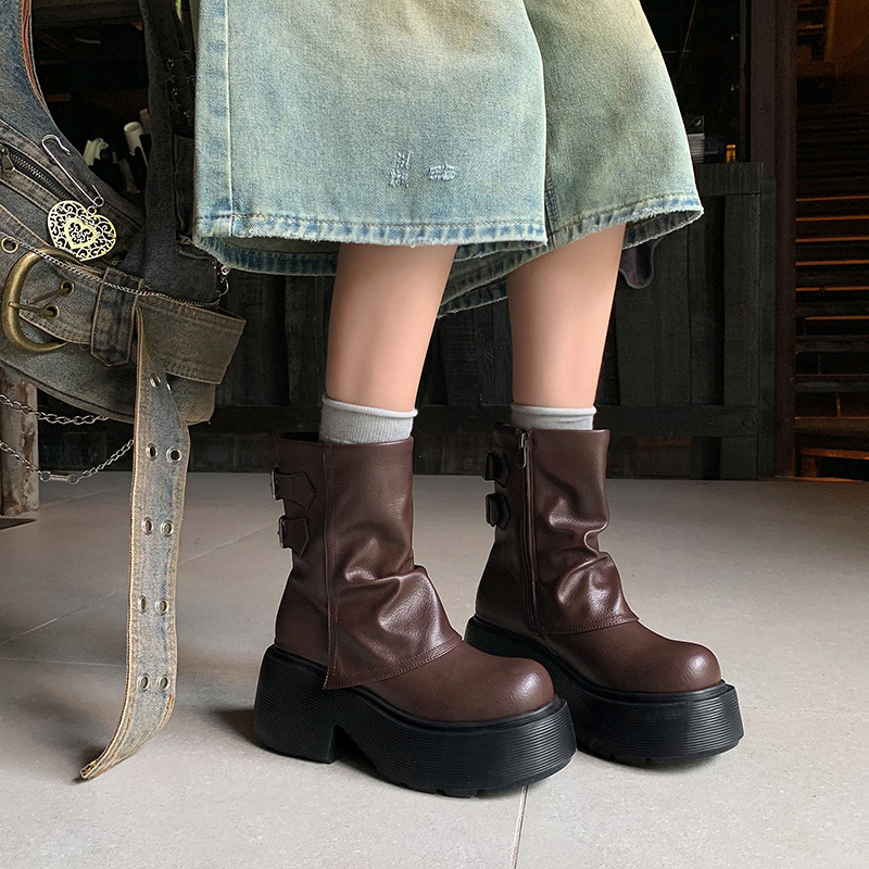 Boot nữ da bò cổ thấp gót xuồng khóa kéo bên hông — Lớp lót đơn màu đen, Lớp lót đơn màu nâu, Lót nhung đen, Lót nhung màu nâu