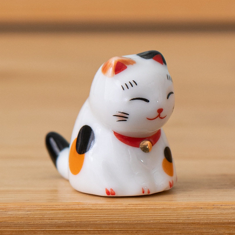 文创 新款ZAKKA日式陶瓷招财猫筷架筷子架陶瓷彩绘小猫 花宠摆件