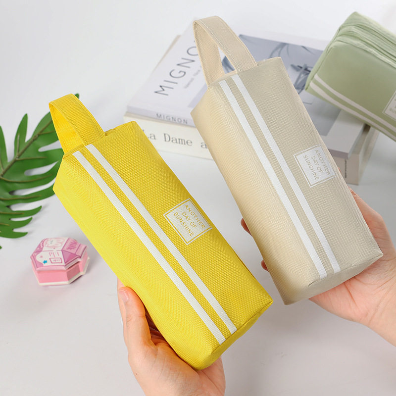 Double-Layer Oxford Cloth Pencil Case, Korean Style, Simple, Large Capacity, Double Zipper, Portable Zipper Stationery Bag for Primary School Students