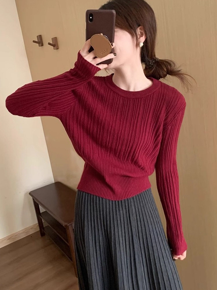Suit for Women 2025 Autumn and Winter New Fashion Simple Age-Reducing Soft Waxy Round Neck Long-Sleeved Sweater Waist Slimming Look Skirt