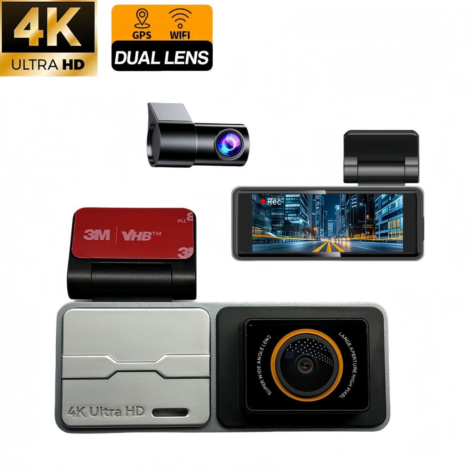 4K Adas 3.16inch Car Dash Camera Dual-Lens Video Recording Front and Rear during Driving