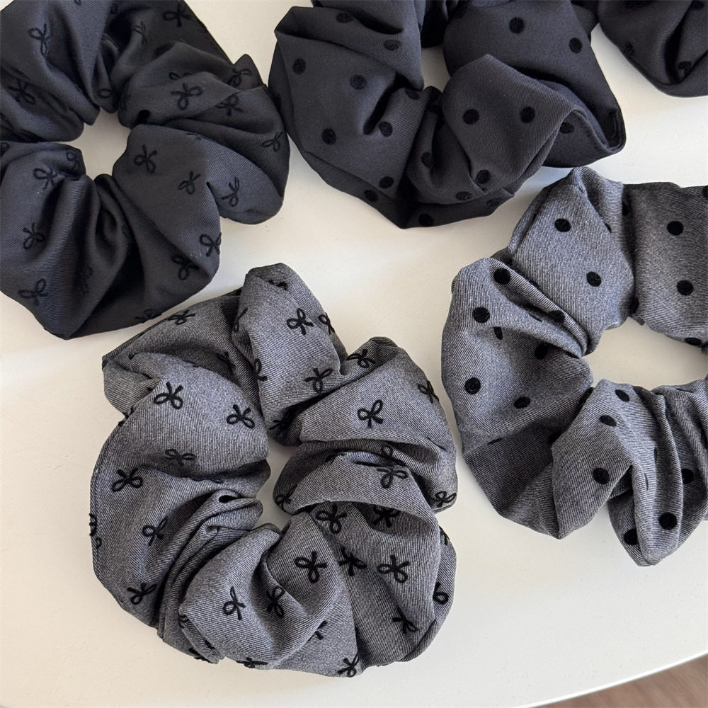 Korean New Arrival Polo Dot Bow Love Hair Rope Retro Large Intestine Hair Loop Hair Rope Ball Head Rubber Tendon Hair Accessories Headwear