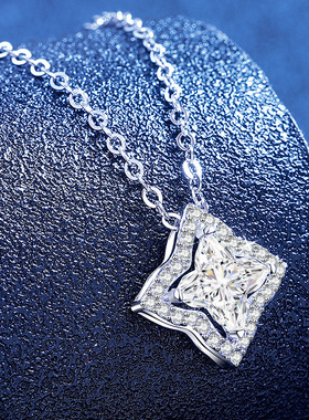 S925纯银莫桑石方糖项链1克拉 简约四叶草吊坠轻奢时尚锁骨链