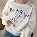 White blue dog sweatshirt