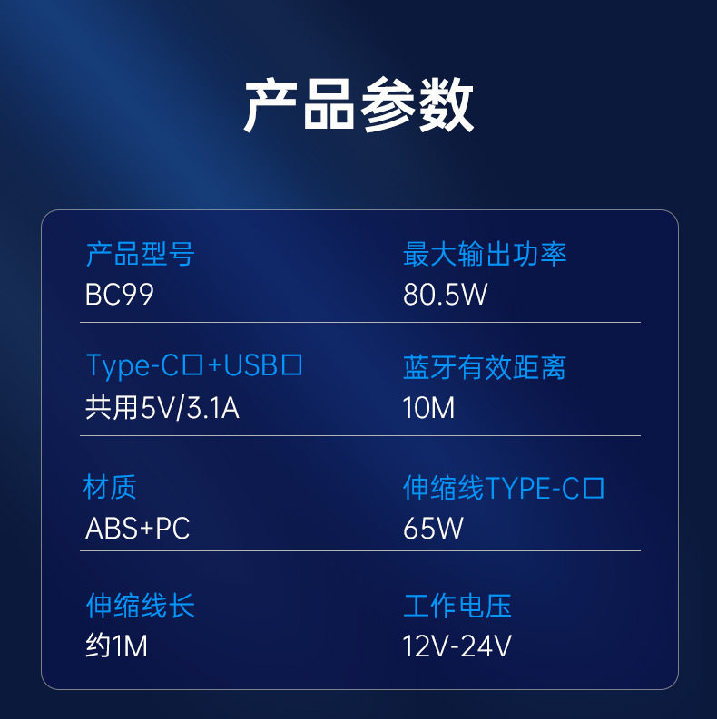 Car Bluetooth retractable line car charger PD65W fast charge rechargeable notebook FM transmitter BC99 car charger