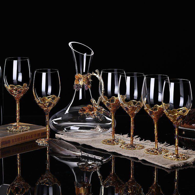 Enamel crystal wine glass suit household European style grape goblet foreign wine cup decanter wedding gift