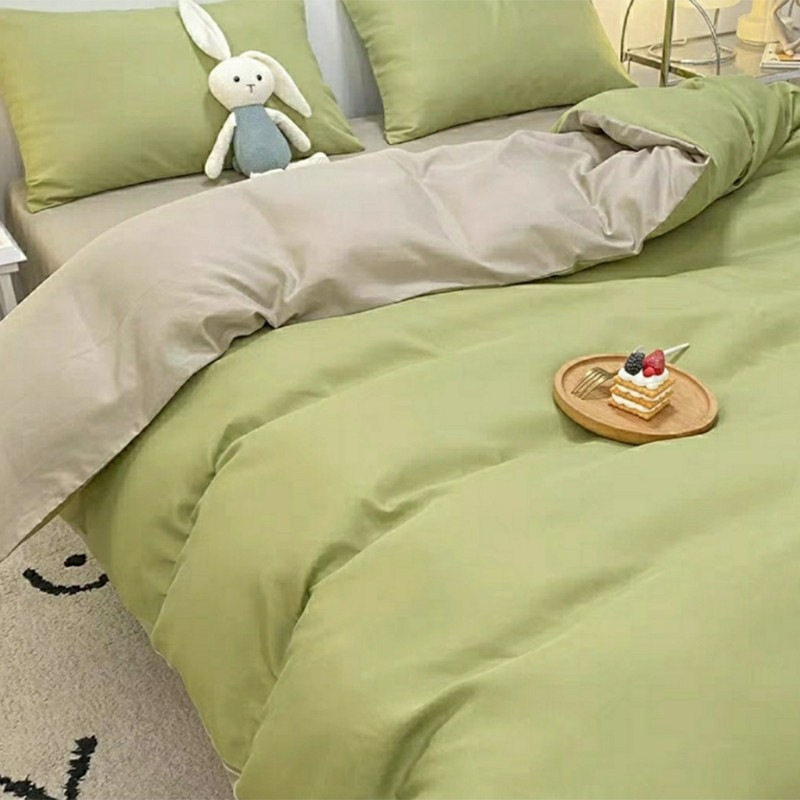 ins Simple Pure Color Brushed Four-piece Bedding Set Student Dormitory Single Bed Sheets Quilt Cover Three-piece Set Wholesale