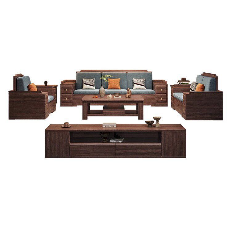 新款黑胡桃实木沙发组合客厅中式现代简约小户型冬夏两用储物家具