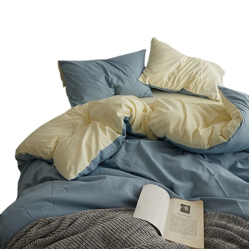 Japanese Style Kit Non-printed Style Four-piece Set Double-piece Quilt Cover Student Dormitory Solid Color Bed Sheet Quilt Cover Bed Cover Three-piece Set