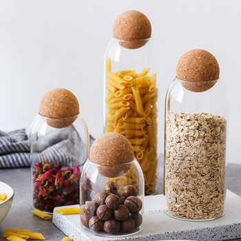 Transparent high borosilicate glass with lid straight tube coarse cereals sealed tank multi-size glass snacks dried fruit storage tank