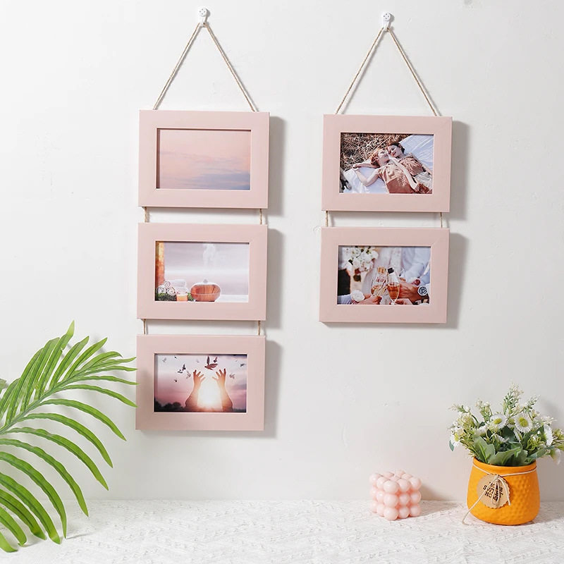 Creative 6inch Combination Wall-Mounted Hemp Rope Photo Frame Vertical Two-Piece and Three-Piece Picture Frame Home Life Photo Wall Wholesale