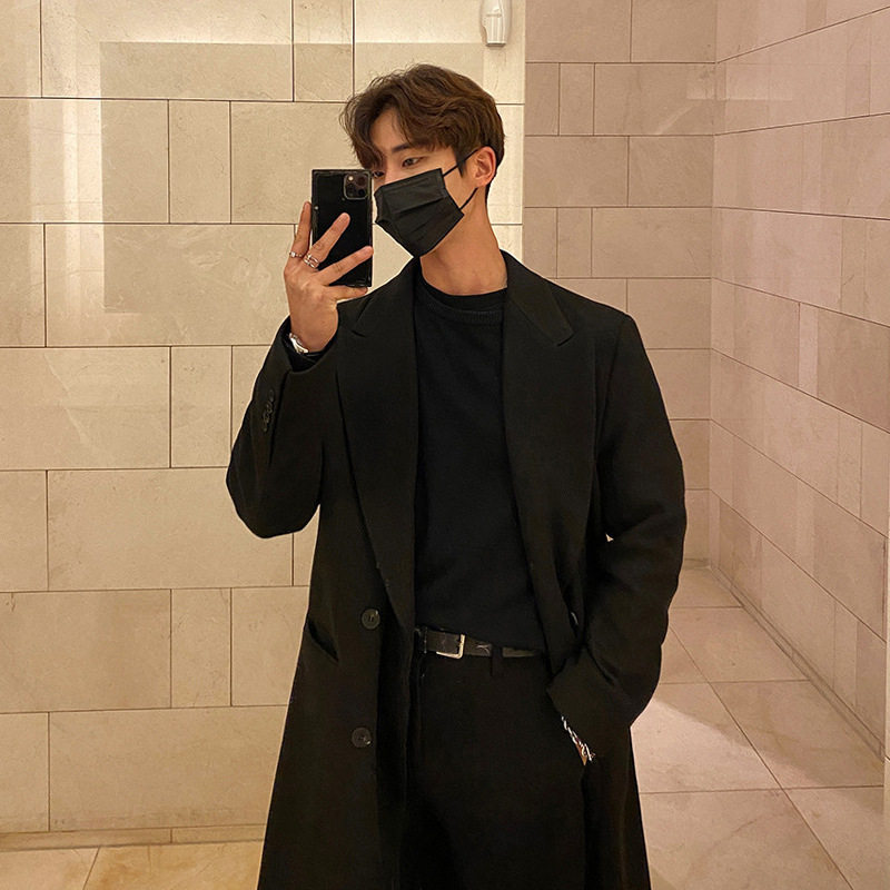 Mens Overcoat Windproof Double Layer Long Trench Coat Casual Wool Blend Available in Gray Coffee Black Wholesale