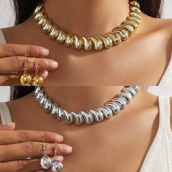 European and American Cross-Border Exaggerated Large Round Bead Punk Collar Clavicle Chain Hot-Selling Geometric Bead Necklace Female Manufacturer