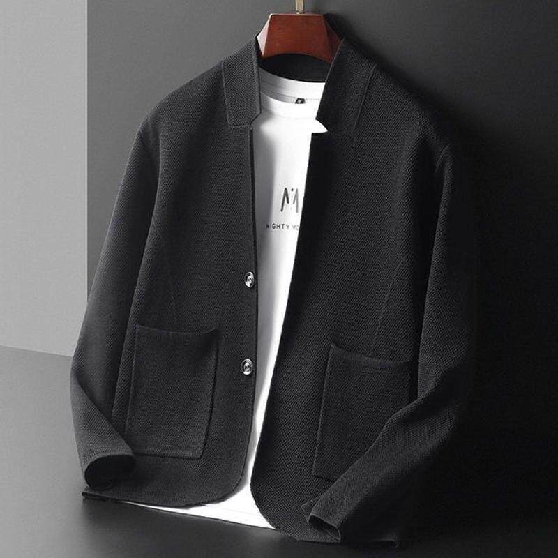 2025男士韩版新款西装领纯色毛衣开衫时尚休闲青年跨境针织衫外套