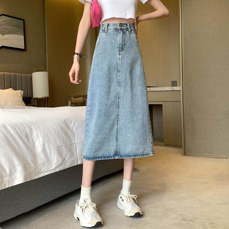 High Waisted A Line Denim Skirt Vintage Style Slim Fit Mid Length Summer Fashion Wholesale Available