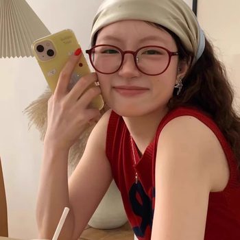 Ankora Red Ultra-Light Plain Glasses with a High-End Feel, Round Frame Brown Prescription Glasses for Women, Fashionable Eyewear Frames for Men